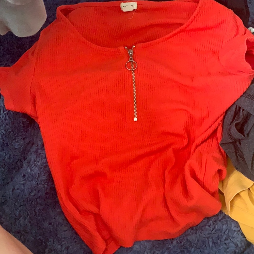 Orange Garage Zipper Crop Top